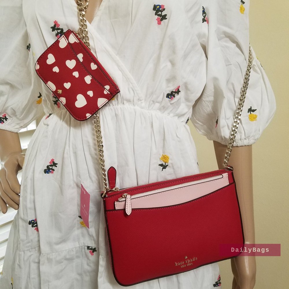 BEAUTIFUL STACI HEART POP PRINTED RED AND PINK CLUTCH 3 POUCH KATE SPADE BAG